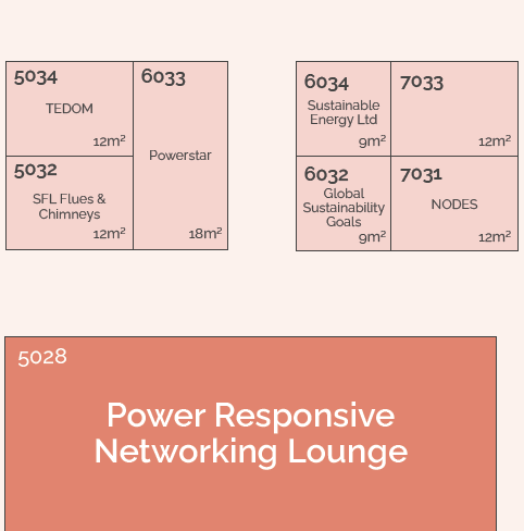 Map showing Stand 5032 near the Power Responsive Networking Lounge